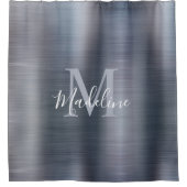 Trendy Brushed Metal Black Silver Gray Monogram Duschvorhang (Vorderseite)