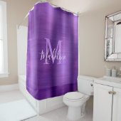 Trendy Brushed Metallic Lila Script Monogram Duschvorhang (Beispiel)