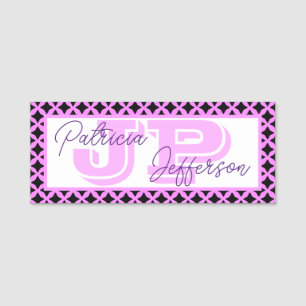 Trendy Bubblegum Pink Black Lattice Mesh: Monogram Namensschild