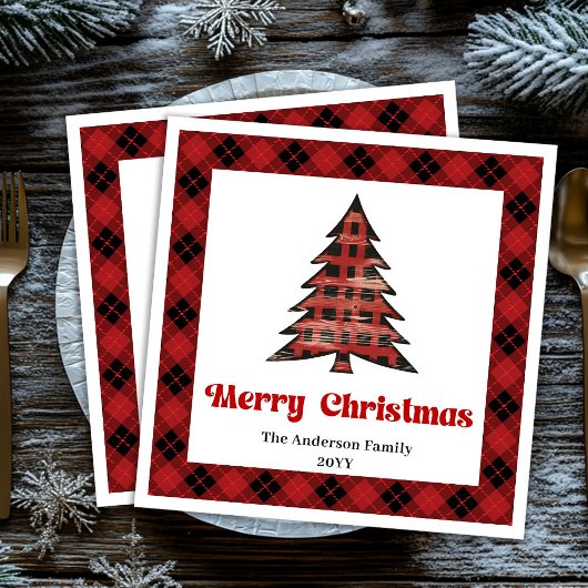 Trendy Buffalo Christmas Napkin Editable Design Serviette