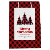 Trendy buffalo plaid Christmas gift bag editable Mittlere Geschenktüte (Vorderseite)