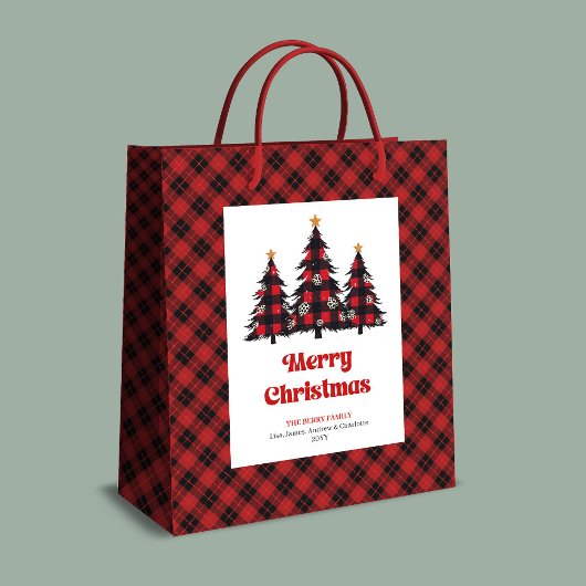 Trendy buffalo plaid Christmas gift bag editable Mittlere Geschenktüte