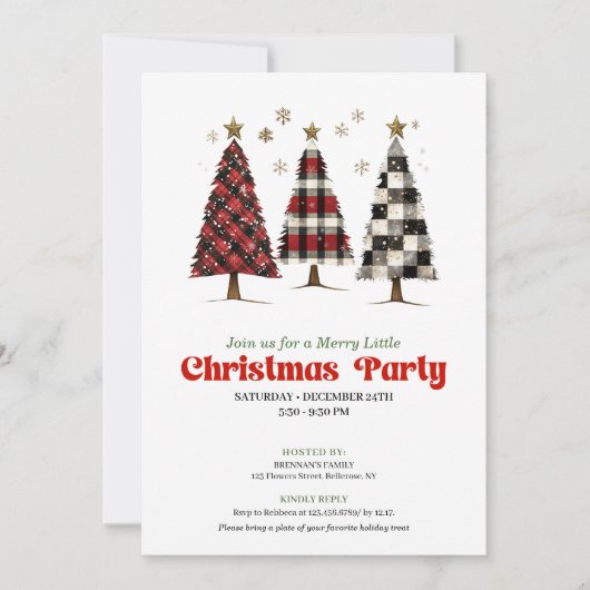 Trendy buffalo plaid Christmas tree editable Einladung (Vorderseite)
