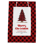 Trendy buffalo plaid Christmas tree gift bag Mittlere Geschenktüte (Rückseite)