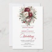 Trendy Burgundy and White Flowers Wedding Invite Einladung (Vorderseite)