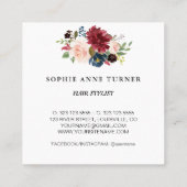 Trendy Burgundy Blume Beruflich Beauty Salon Quadratische Visitenkarte (Rückseite)