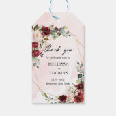 Trendy burgundy Blüteneukalyptus und Goldhochzeit Geschenkanhänger (Rückseite)