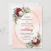 Trendy Burgundy Boho Chic Floral Wedding Invite Einladung (Vorderseite)