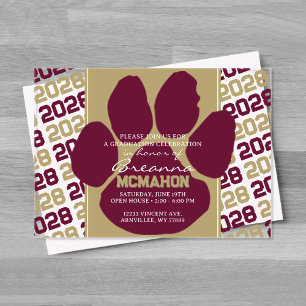 Trendy Burgundy & Gold Abschluss Pawprint Clear Acryleinladungen