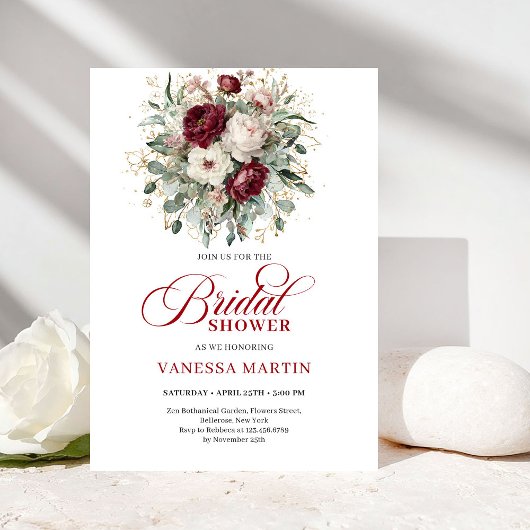 Trendy Burgundy Greenery Bridal Shower Invitation Einladung