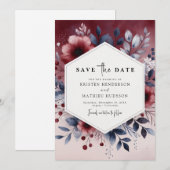 Trendy Burgundy Wedding Save The Date (Vorne/Hinten)