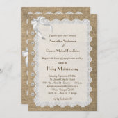 Trendy Burlap Lace und Perlen Hochzeit Einladung (Vorne/Hinten)