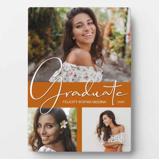 Trendy Burnt Orange Abschluss FotoCollage Fotoplatte (Vorderseite)