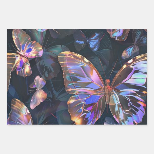 Trendy Butterfets Wrapping Paper Flat Sheet 3 Geschenkpapier Set (Vorderseite)