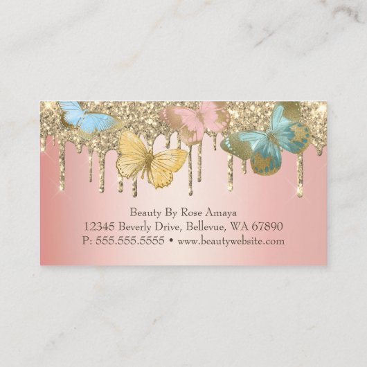 Trendy Butterfly Gold Glitzer Pink Beauty Industry Visitenkarte (Rückseite)