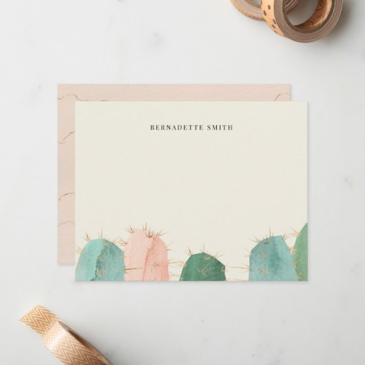Trendy Cactus Pink Stationery Note Card Mitteilungskarte (Vorderseite/Rückseite Beispiel)