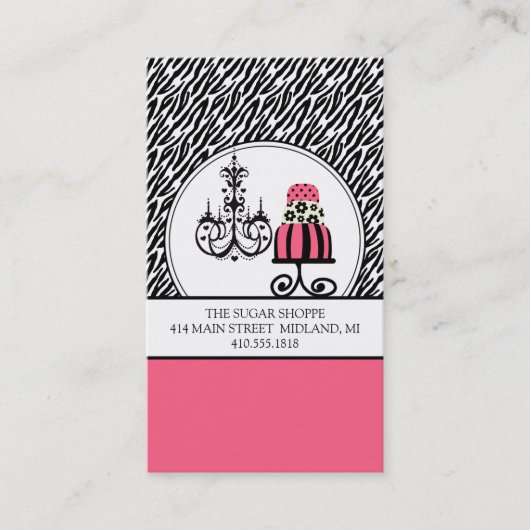 Trendy Cakery Zebra Print Business Cards Visitenkarte (Vorderseite)