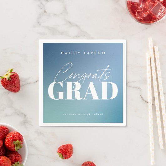 Trendy Calligraphy Blue Gradient Abschluss Serviette (Beispiel)