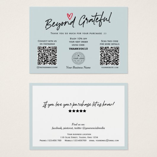 Trendy Calligraphy Dusty Blue QR Code Gift Karte (Vorne & Hinten)