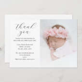 Trendy Calligraphy Foto Babydusche Dankeskarte (Vorne/Hinten)