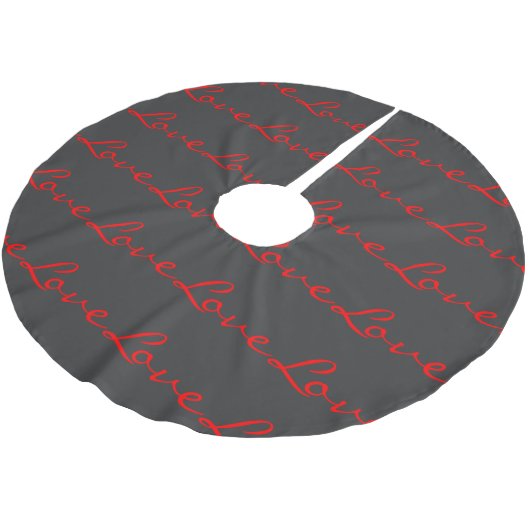 Trendy Calligraphy Gray Red Liebe Wedding Polyester Weihnachtsbaumdecke (Schrägansicht)