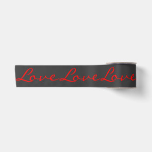 Trendy Calligraphy Gray Red Liebe Wedding Satinband