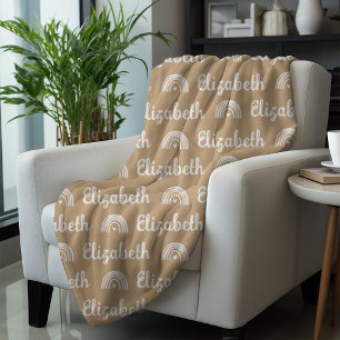 Trendy Camel Rainbow Custom Calligraphy Name Fleecedecke