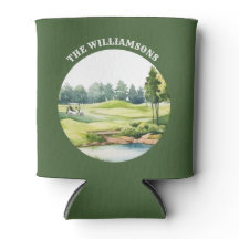 Trendy Can Cooler Watercolor Golf Course Cart