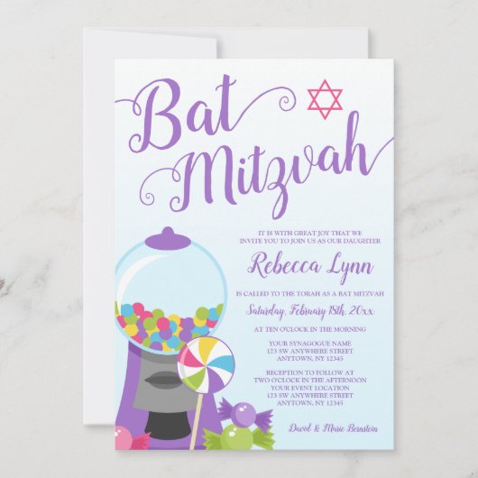 Trendy Candy Bat Mitzvah Einladung (Vorderseite)