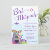 Trendy Candy Bat Mitzvah Einladung (Stehend Vorderseite)