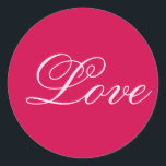 Trendy Carmine Background Liebe Wedding Runder Aufkleber<br><div class="desc">Sie können die Schriftart und Farben leicht ändern. Sie können auch Ihr Logo und das Hintergrundbild hinzufügen,  wie Sie möchten.</div>