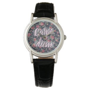 Trendy Carpe Diem Hübsches Blumenmuster Armbanduhr