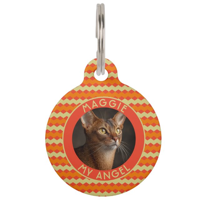 Trendy Cat Gift Chevron Pattern Haustiermarke (Vorderseite)