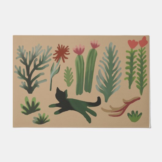 Trendy Cat Rug, Kitty mit Pflanze Doormat Fußmatte (Vorderseite)