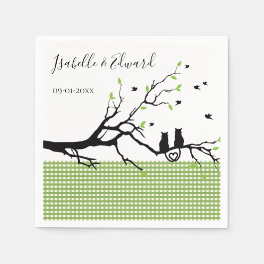 Trendy Cats in Liebe Moss Green Gingham Wedding Serviette (Vorderseite)