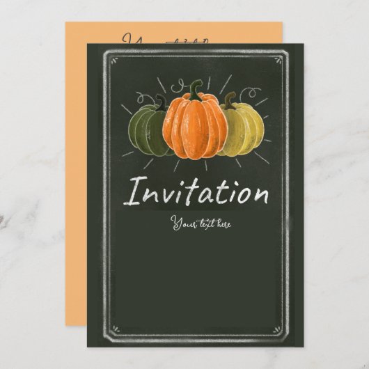 Trendy Chalk Pumpkin auf schwarzer Tafel Einladung (Vorne/Hinten)