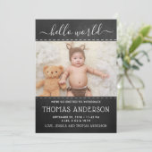 Trendy Chalkboard Foto Geburtserklärung Ankündigung (Stehend Vorderseite)