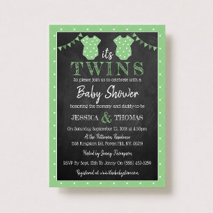 Trendy Chalkboard Neutral Twins Baby Dusche Einladung