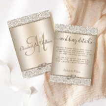 Trendy Champagne Glitzer Damask Wedding Details