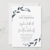 Trendy Charcoal Botanicals QR Code Wedding Einladung (Vorderseite)