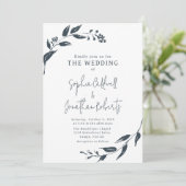 Trendy Charcoal Botanicals QR Code Wedding Einladung (Stehend Vorderseite)