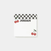 Trendy Checkerboard & Cherry Custom Name Post-it Klebezettel (Vorderseite)
