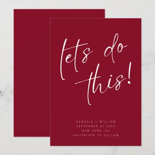 Trendy Cherry Red Minimal Script Typografie Save The Date (Vorne/Hinten)