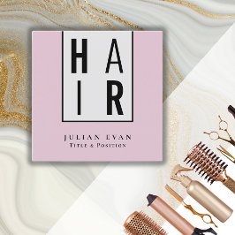 Trendy Chic Black and Pink Hair Dresser Quadratische Visitenkarte