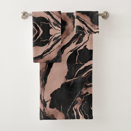 Trendy Chic Black Rose Gold Marble Badhandtuch Set (Insitu)