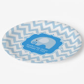 Trendy Chic Blue Elephant Baby Boy Dusche Zickzack Pappteller (Schrägansicht)