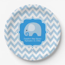 Trendy Chic Blue Elephant Baby Boy Dusche Zickzack