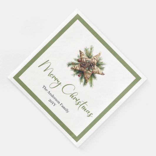 Trendy Chic Boho Christmas Tree in Botanical Style Serviette (Ecke)