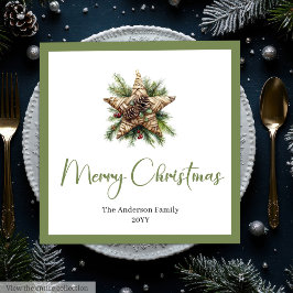 Trendy Chic Boho Christmas Tree in Botanical Style Serviette