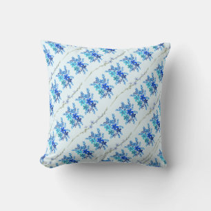 Trendy Chic Botanical Blue Watercolor Blume Kissen